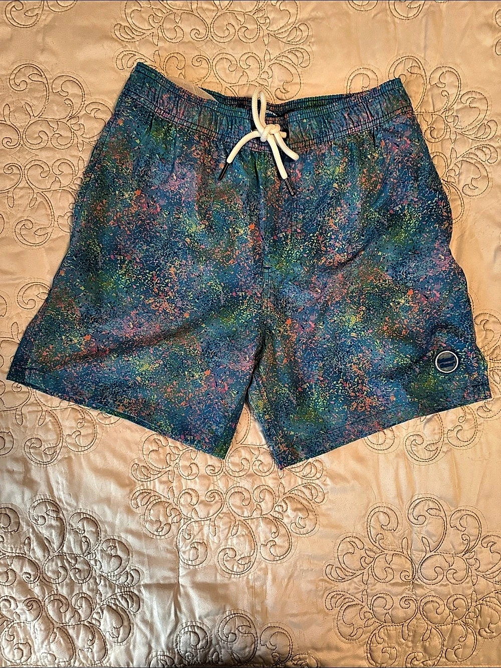 Island Haze Spray Paint Swim Trunks Blue & Pink Small NWT